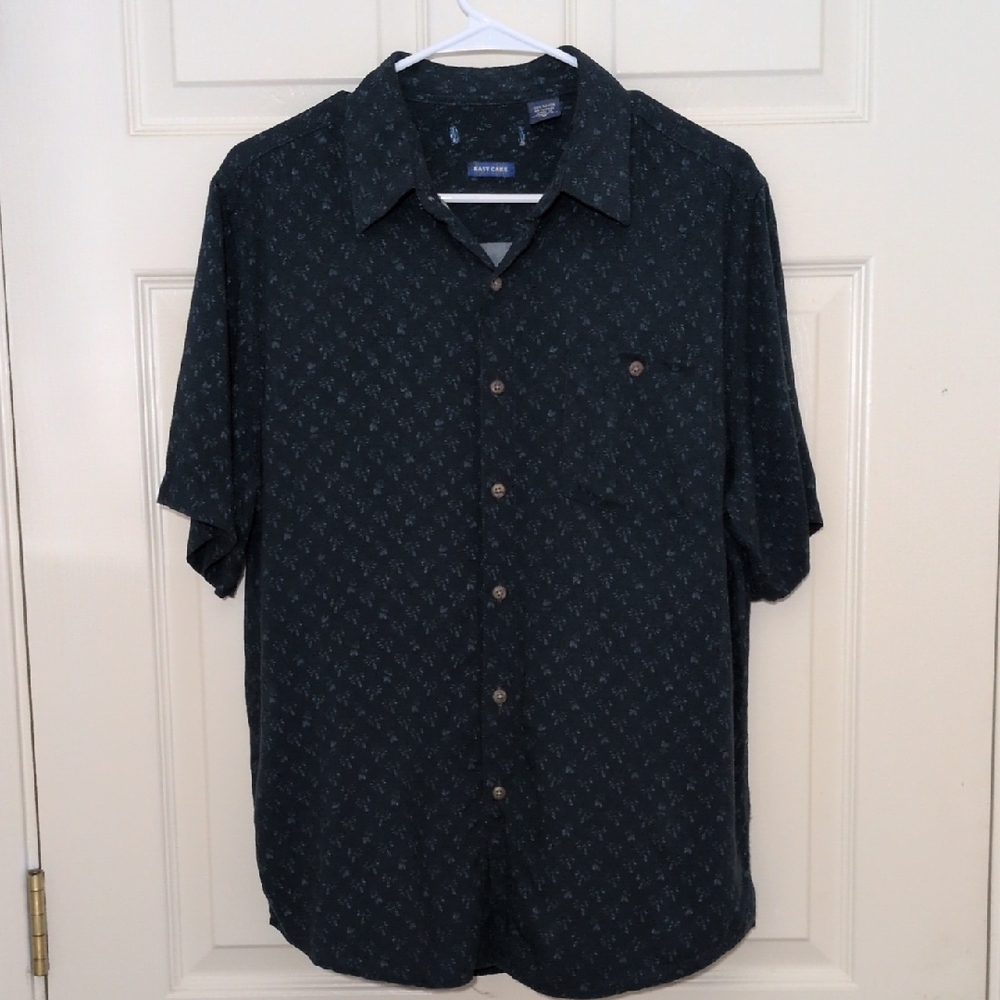 Men's Dark Blue With Palm tree Patterned Casual Shirt